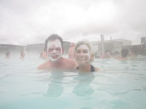 Jim and Kenna, wearing silica mud, in the Blue Lagoon