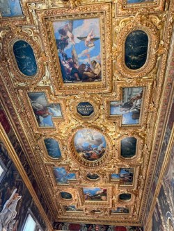 A decorated ceiling in the Doge Palace